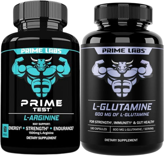60 ct Prime Labs L Arginine Combined with 180 ct L Glutamine Supplement Pack
