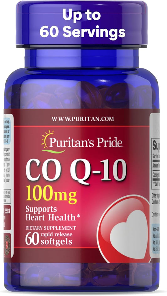 60 ct Puritan's Pride Q-Sorb CoQ10 100mg Softgels for Heart Health