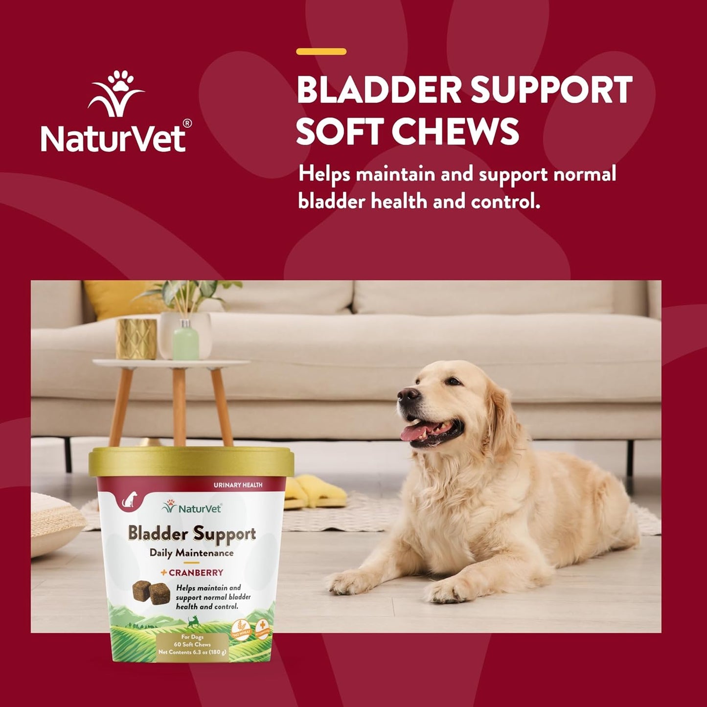 60 ct Soft Chews NaturVet Bladder Support Plus Cranberry for Dogs, USA-Made with Global Ingredients