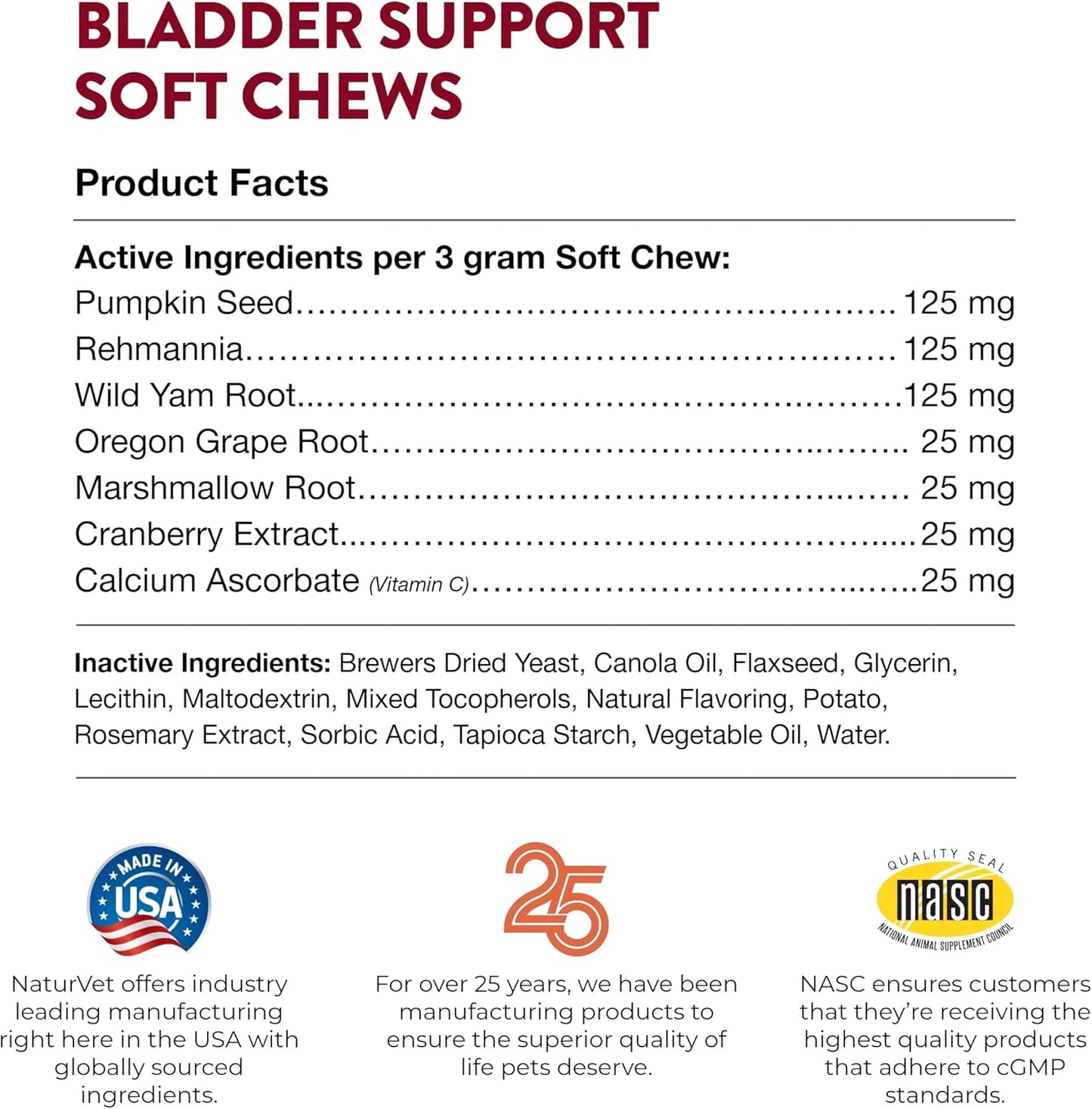 60 ct Soft Chews NaturVet Bladder Support Plus Cranberry for Dogs, USA-Made with Global Ingredients