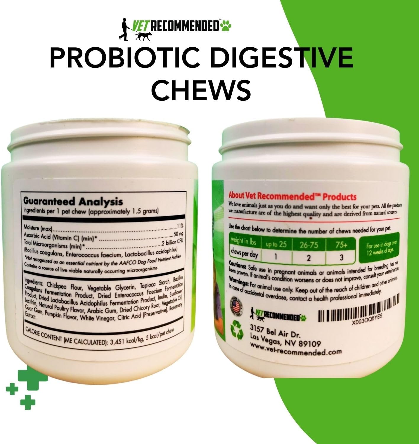 60 Ct. Vet Recommended™ Probiotic Chews for Dogs with Sensitive Stomachs - Chewable Fiber Supplement for Gut Health, Digestive Support, Immunity, and Digestion - Made in USA