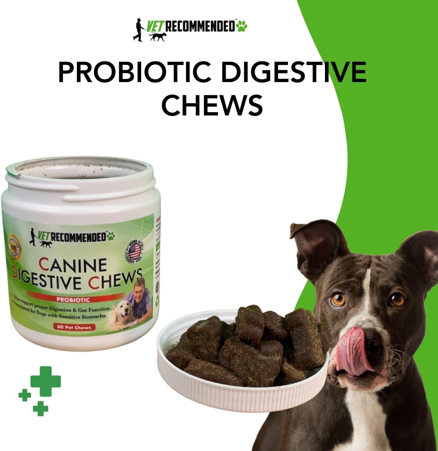 60 Ct. Vet Recommended™ Probiotic Chews for Dogs with Sensitive Stomachs - Chewable Fiber Supplement for Gut Health, Digestive Support, Immunity, and Digestion - Made in USA