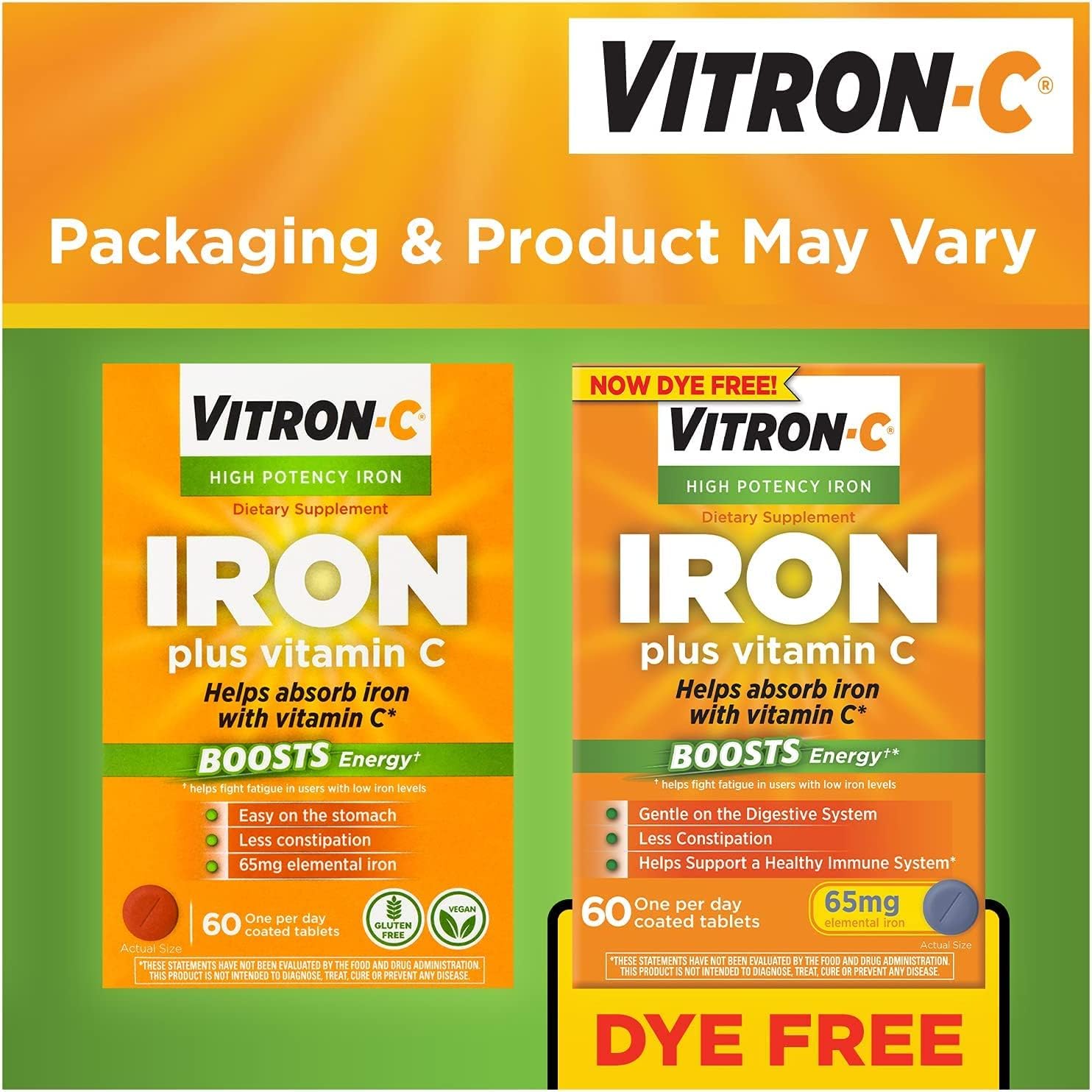 60 ct Vitron-C Iron Supplement Plus Vitamin C Coated Tablets - Pack of 4