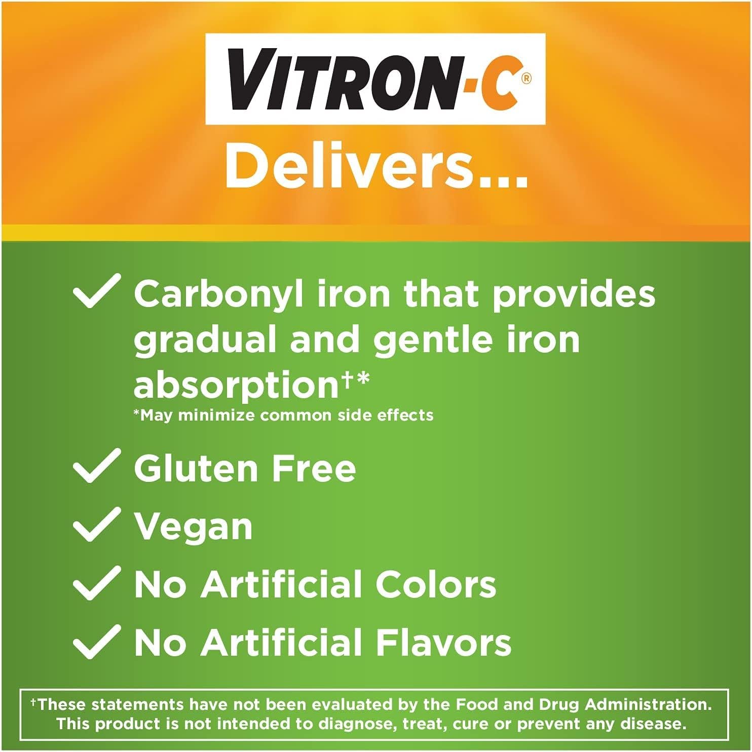 60 ct Vitron-C Iron Supplement Plus Vitamin C Coated Tablets - Pack of 4