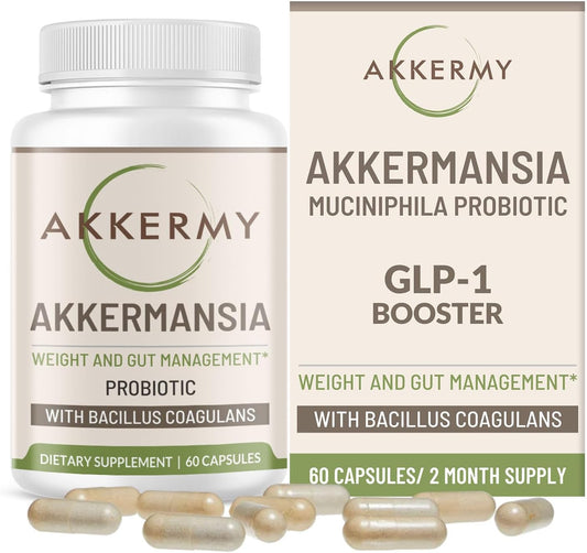 60 Day Supply Akkermy Akkermansia Probiotic with GLP-1 Boosting Bacillus Coagulans, Vitamins B2, D3 & Chromium - Vegan, Gluten Free & SIBO Friendly