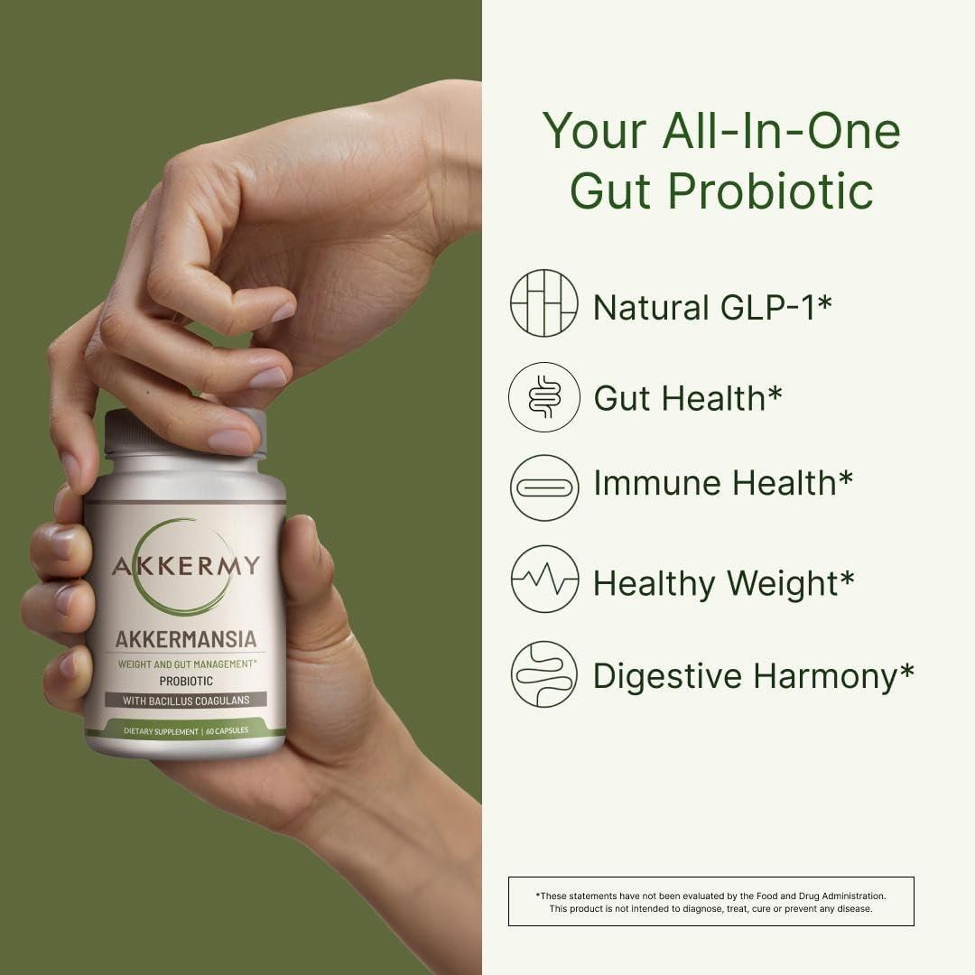 60 Day Supply Akkermy Akkermansia Probiotic with GLP-1 Boosting Bacillus Coagulans, Vitamins B2, D3 & Chromium - Vegan, Gluten Free & SIBO Friendly