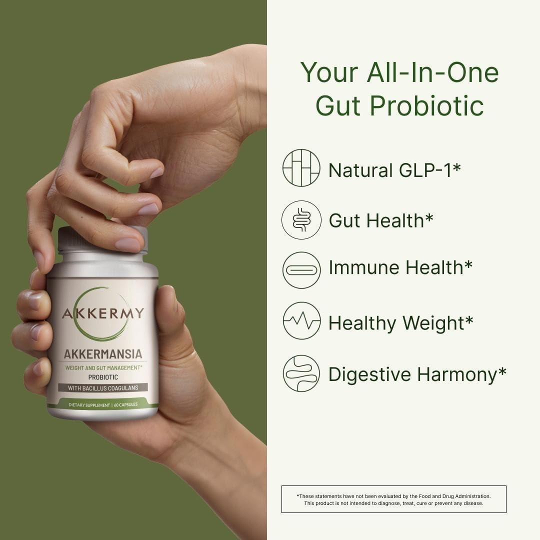 60 Day Supply Akkermy Akkermansia Probiotic with GLP-1 Boosting Bacillus Coagulans, Vitamins B2, D3 & Chromium - Vegan, Gluten Free & SIBO Friendly