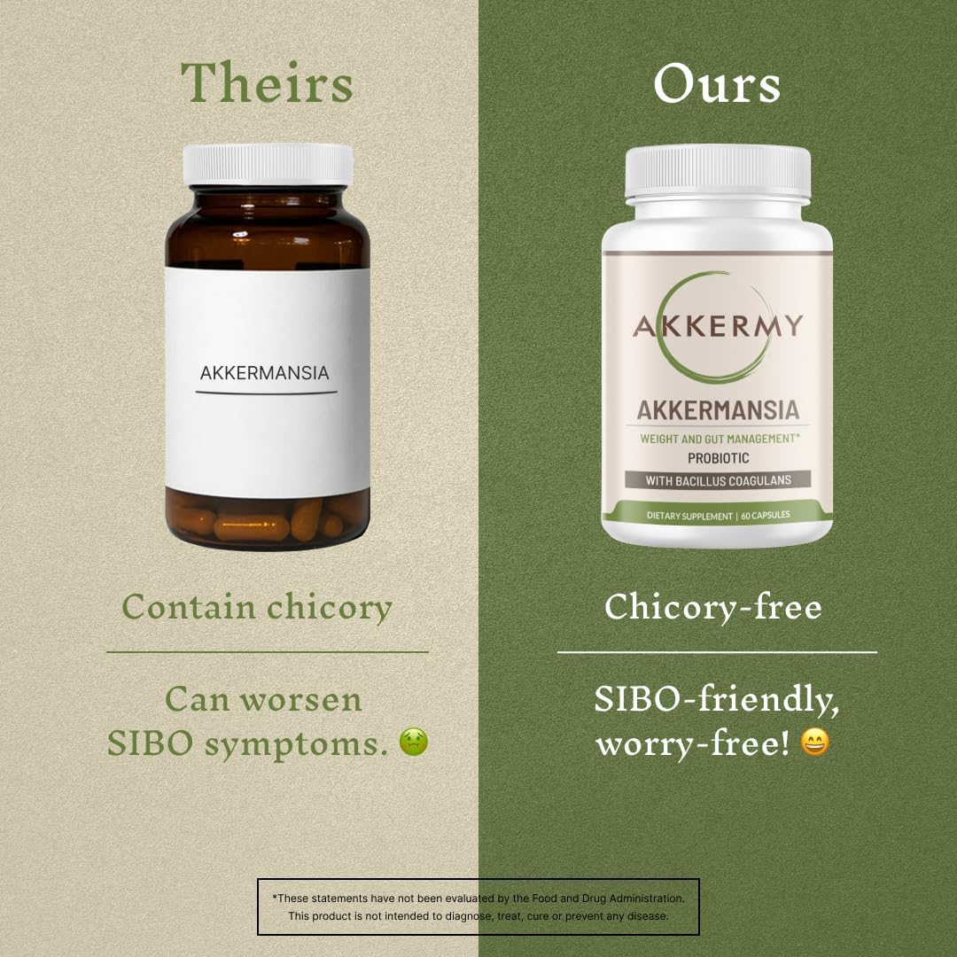60 Day Supply Akkermy Akkermansia Probiotic with GLP-1 Boosting Bacillus Coagulans, Vitamins B2, D3 & Chromium - Vegan, Gluten Free & SIBO Friendly