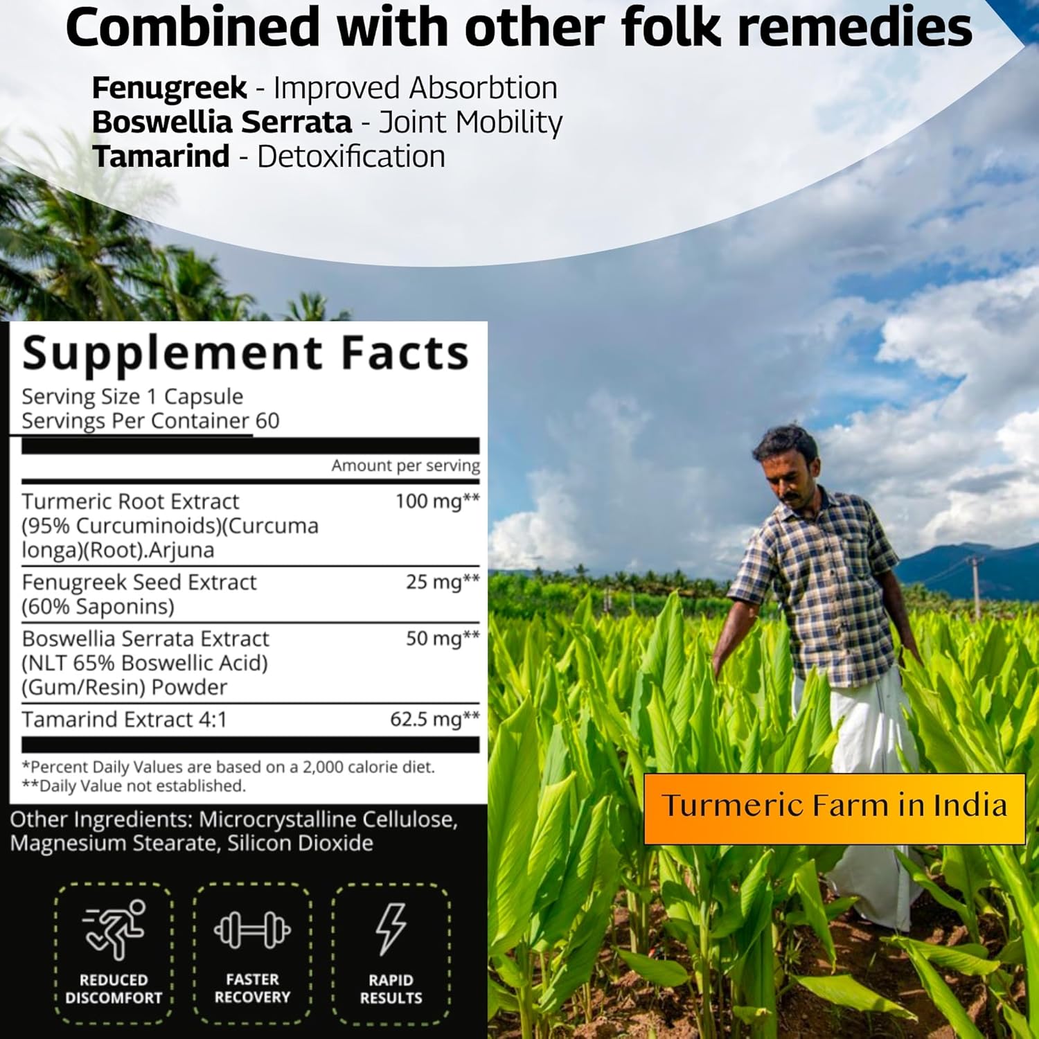 60-Day Supply Joint Support Supplement with Turmeric, Tamarind Seeds, Boswellia, and Fenugreek Extracts