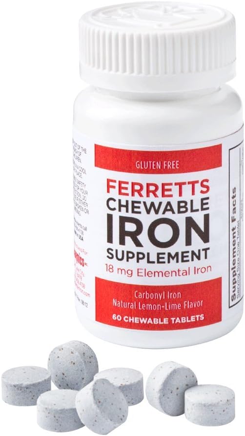 60-Day Supply of Pharmics Ferretts Chewable Iron Supplement 18mg (Carbonyl Iron) - Lemon-Lime Flavored Chewables for Gentle Iron Deficiency Relief - Non-Constipating Iron Chewables - 60ct.