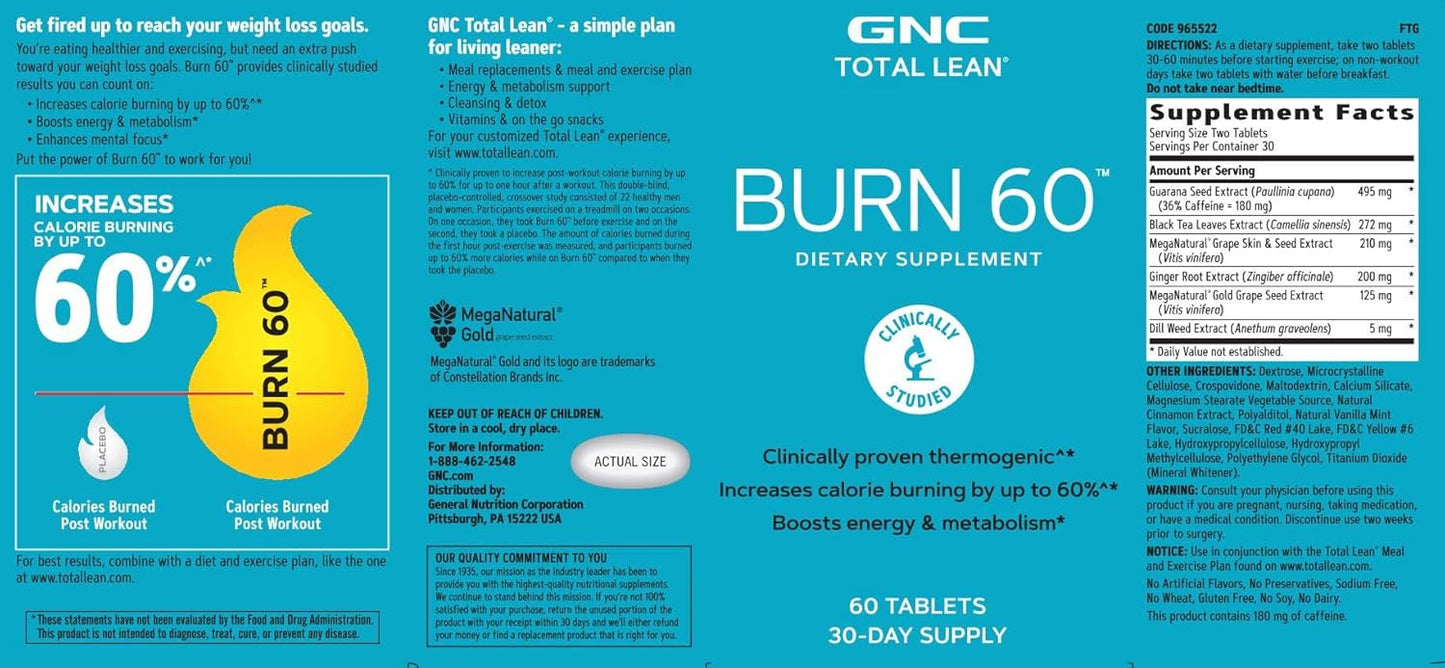 60 GNC Total Lean Burn Capsules - Weight Management Supplement
