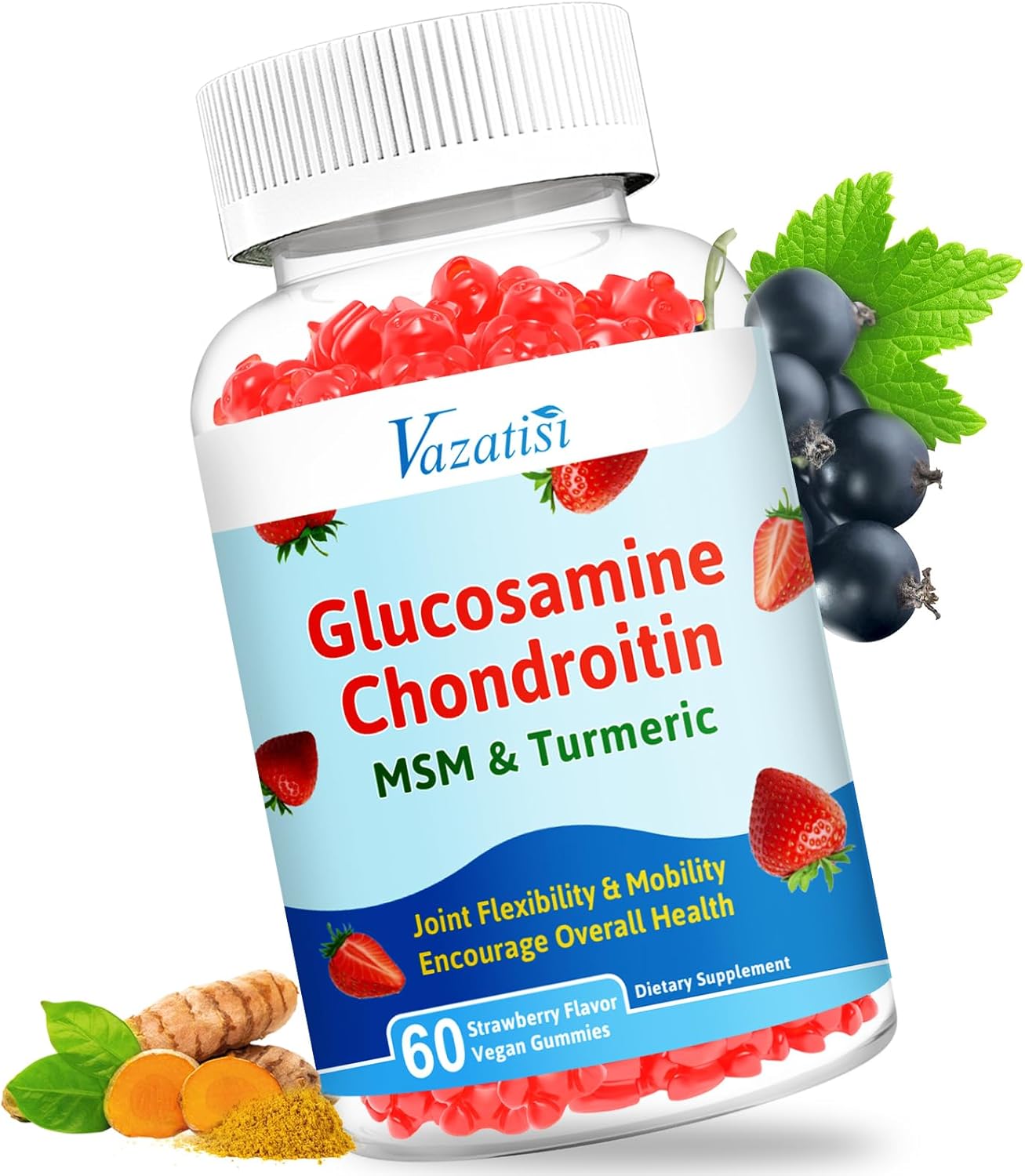 60 Gummies - Vazatisi Joint Support Supplement with Bioavailable Glucosamine, Chondroitin, Turmeric, MSM, and Boswellia - Cartilage and Flexibility Boost