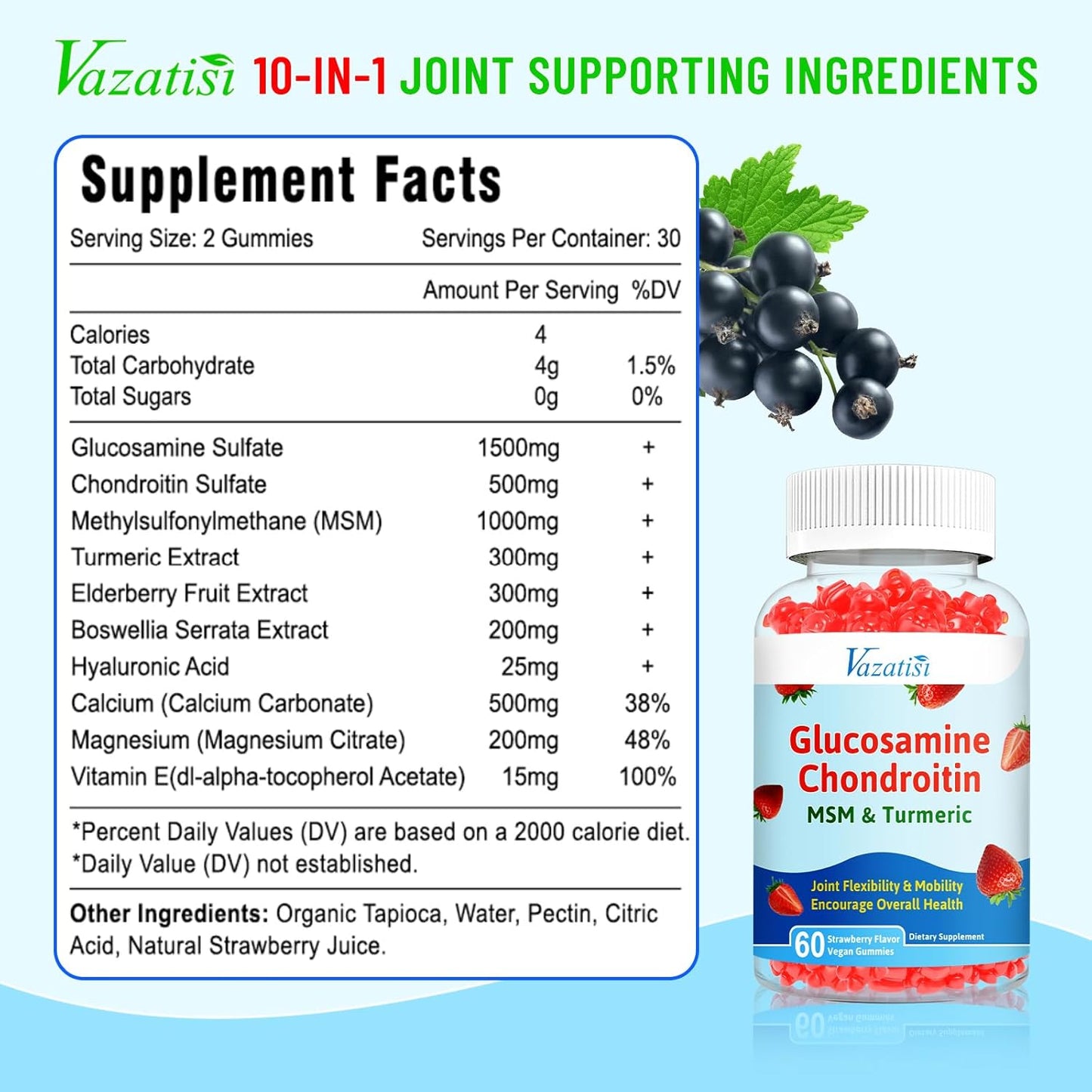 60 Gummies - Vazatisi Joint Support Supplement with Bioavailable Glucosamine, Chondroitin, Turmeric, MSM, and Boswellia - Cartilage and Flexibility Boost