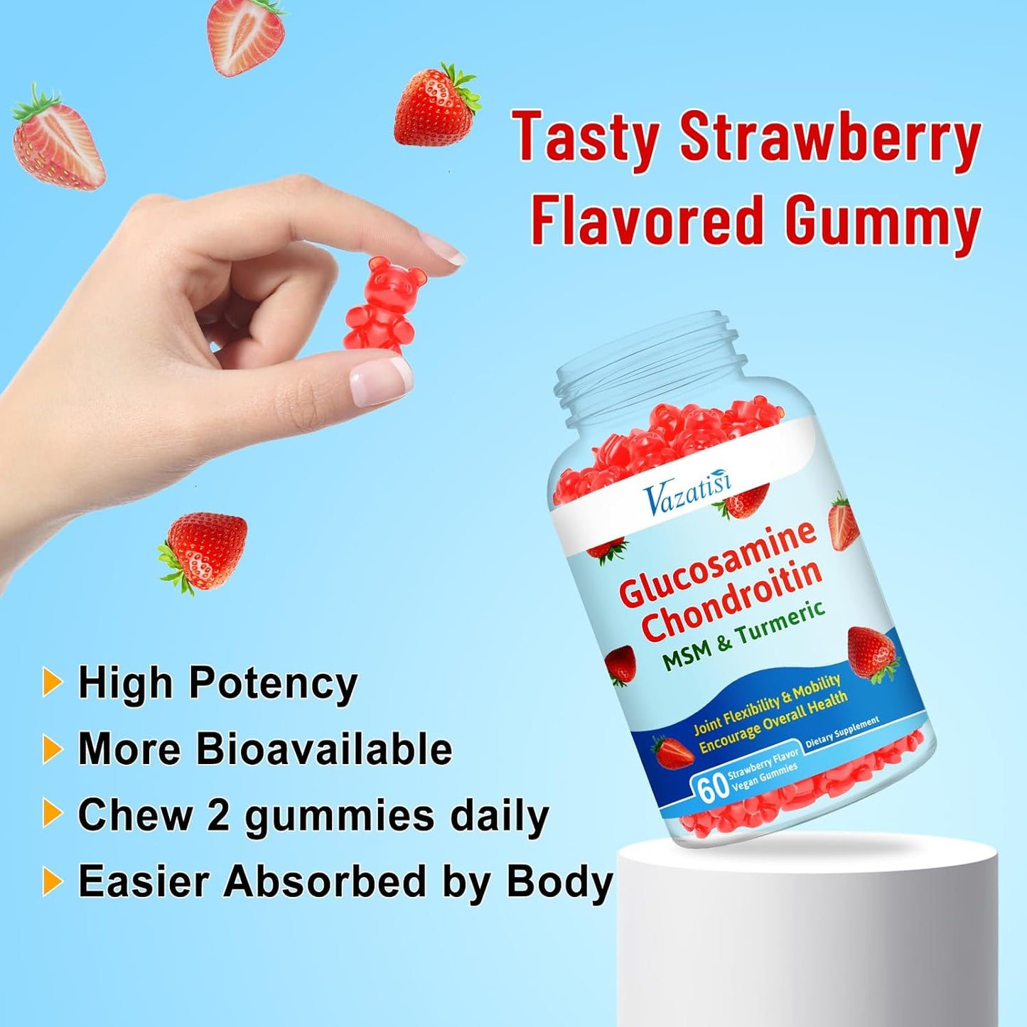60 Gummies - Vazatisi Joint Support Supplement with Bioavailable Glucosamine, Chondroitin, Turmeric, MSM, and Boswellia - Cartilage and Flexibility Boost