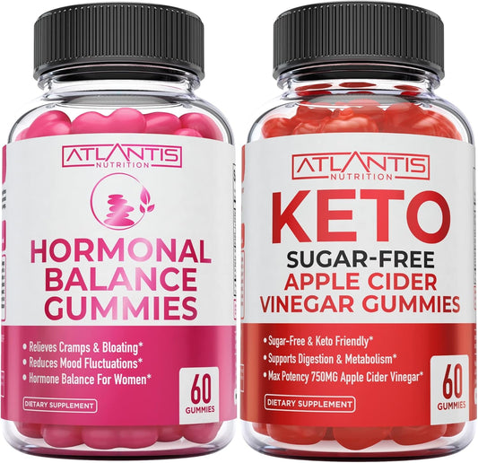 60 Gummies Sugar-Free Keto Apple Cider Vinegar + Atlantis Nutrition Hormonal Balance PMS Relief