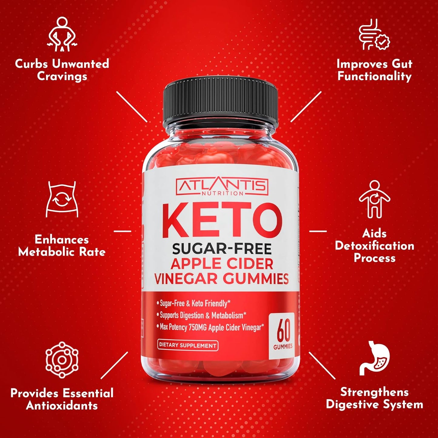 60 Gummies Sugar-Free Keto Apple Cider Vinegar + Atlantis Nutrition Hormonal Balance PMS Relief