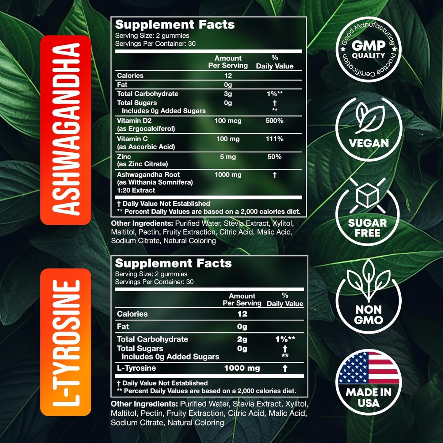 60 L-Tyrosine & Ashwagandha Gummies Bundle for Kids & Adults - Focus Supplements with Ashwagandha & L-Tyrosine - Nutrition Gummies for Mental Clarity