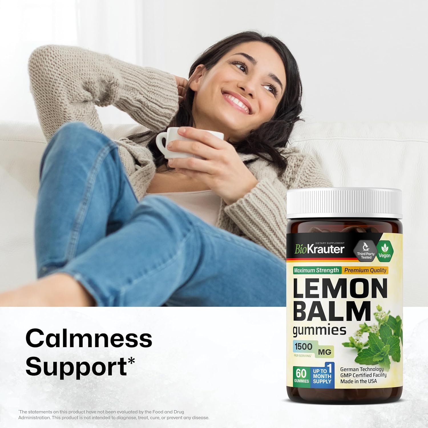60 Lemon Balm and Adrenal Support Gummies by BIO KRAUTER