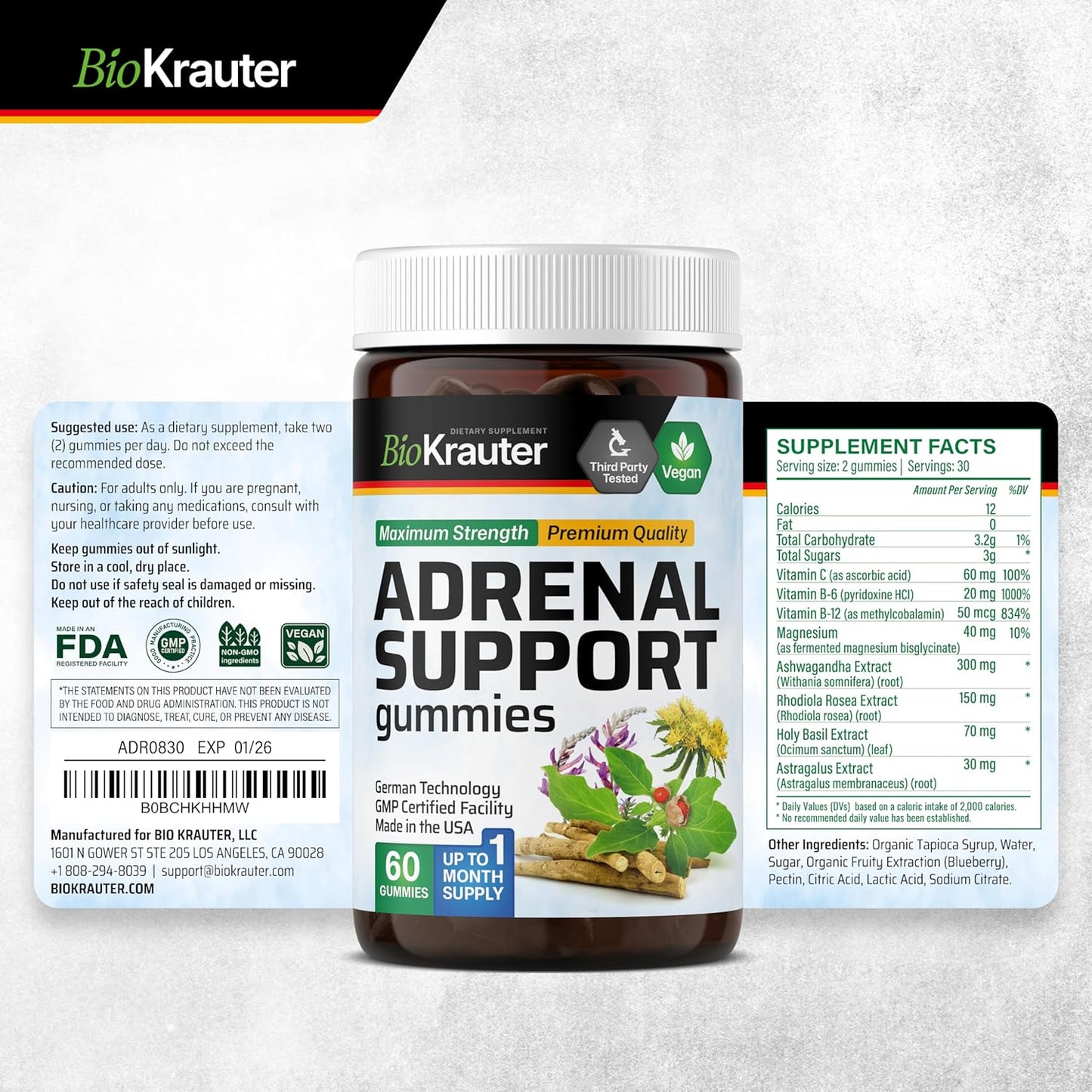 60 Lemon Balm and Adrenal Support Gummies by BIO KRAUTER