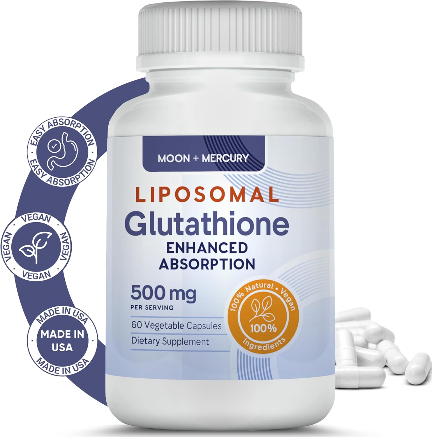 60 Liposomal Glutathione Capsules with Moon and Mercury - High-quality Glutathione Supplement