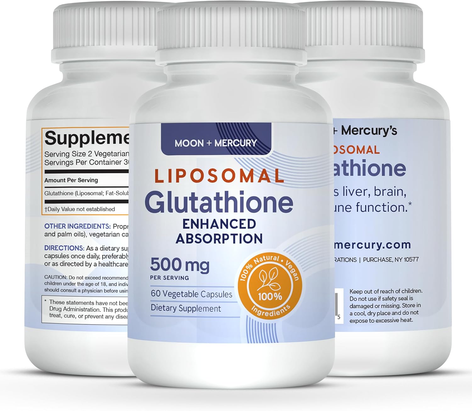 60 Liposomal Glutathione Capsules with Moon and Mercury - High-quality Glutathione Supplement