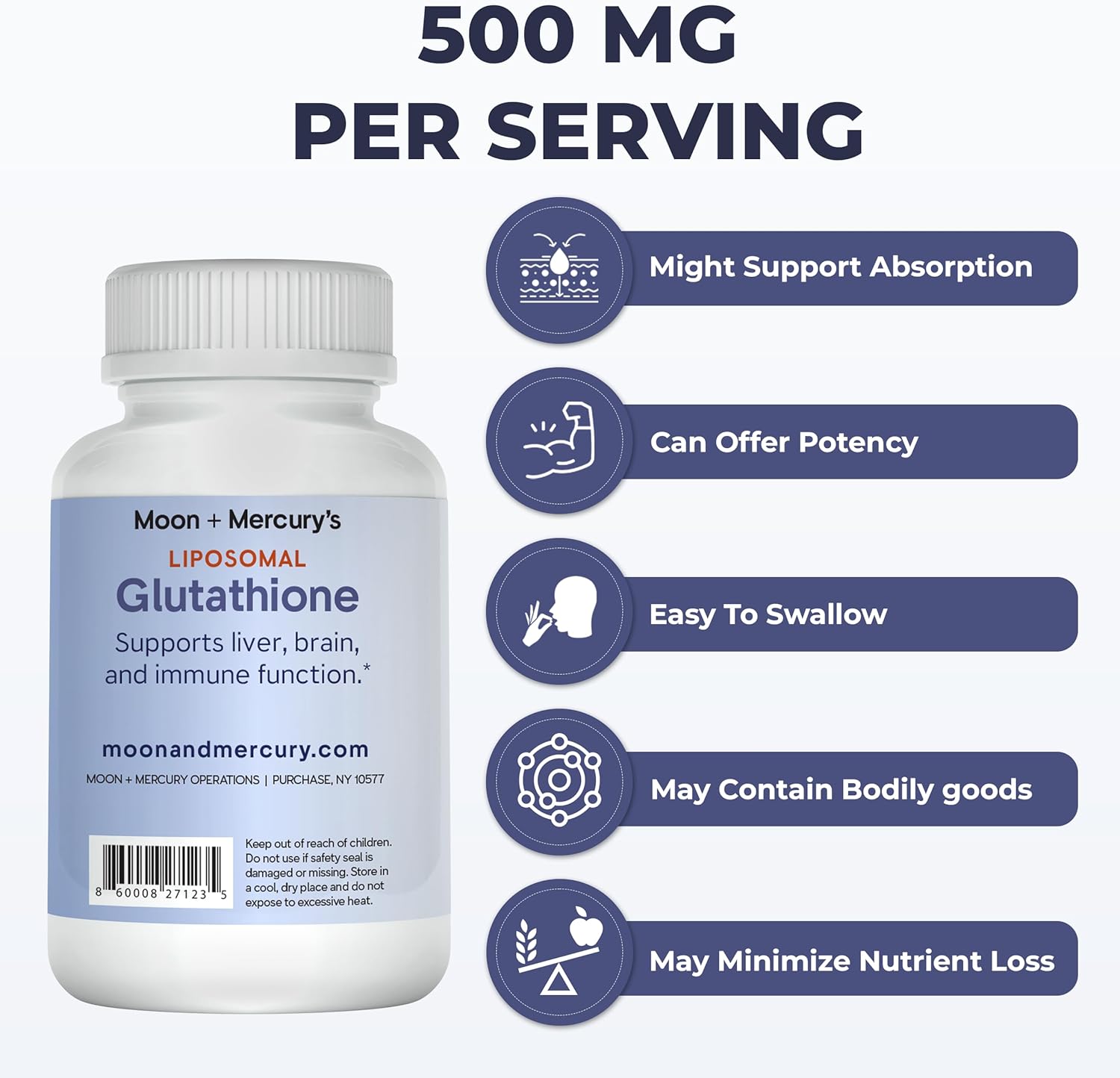 60 Liposomal Glutathione Capsules with Moon and Mercury - High-quality Glutathione Supplement