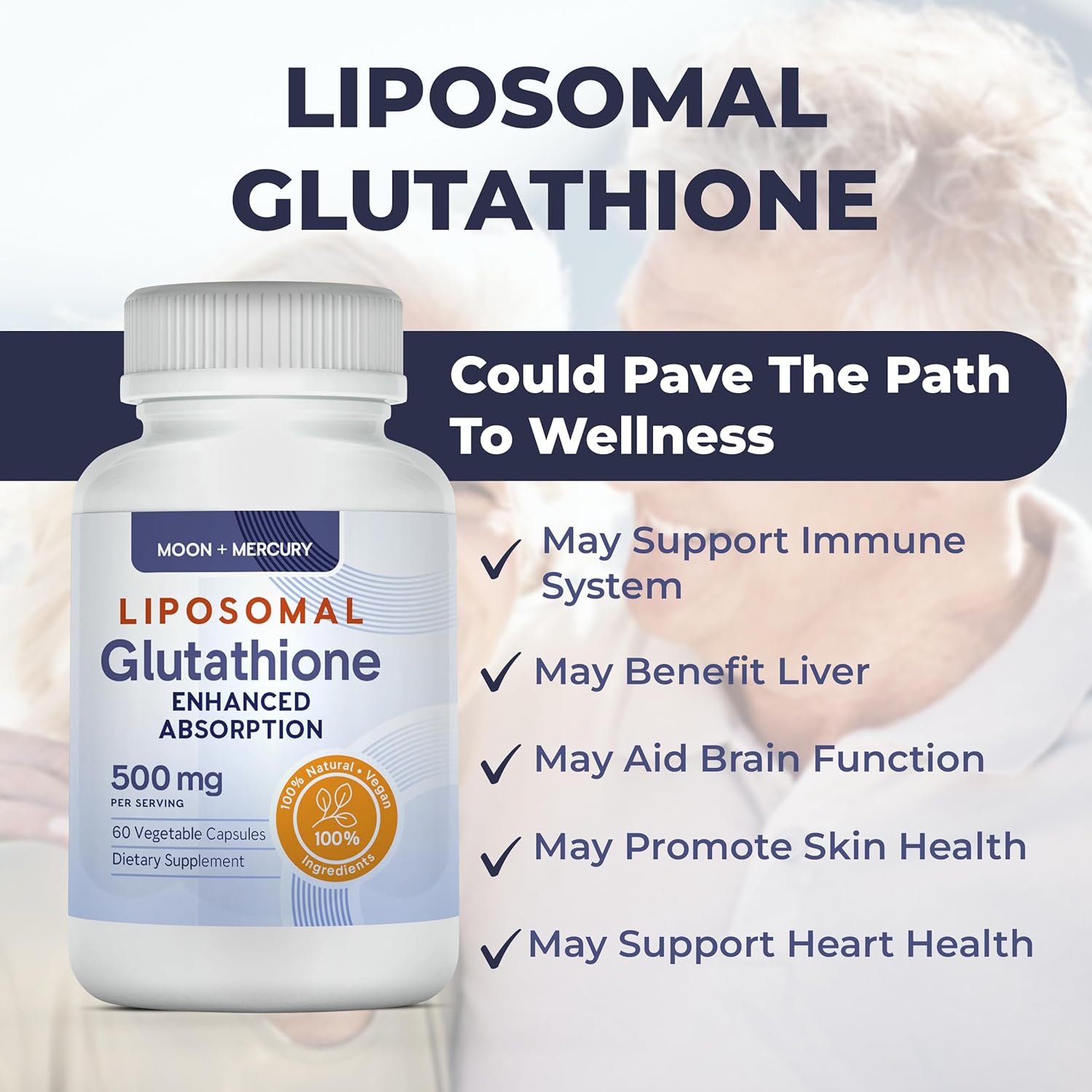 60 Liposomal Glutathione Capsules with Moon and Mercury - High-quality Glutathione Supplement