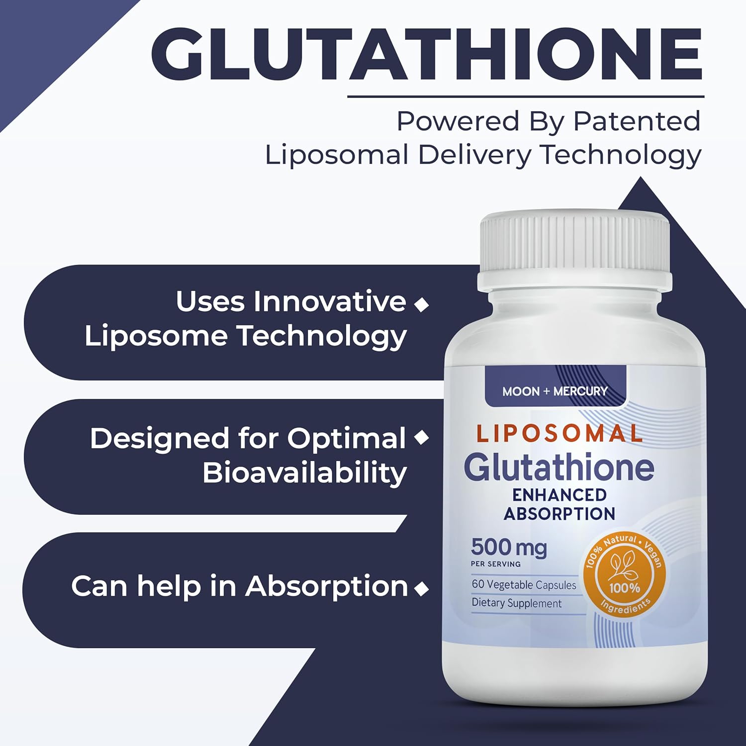 60 Liposomal Glutathione Capsules with Moon and Mercury - High-quality Glutathione Supplement