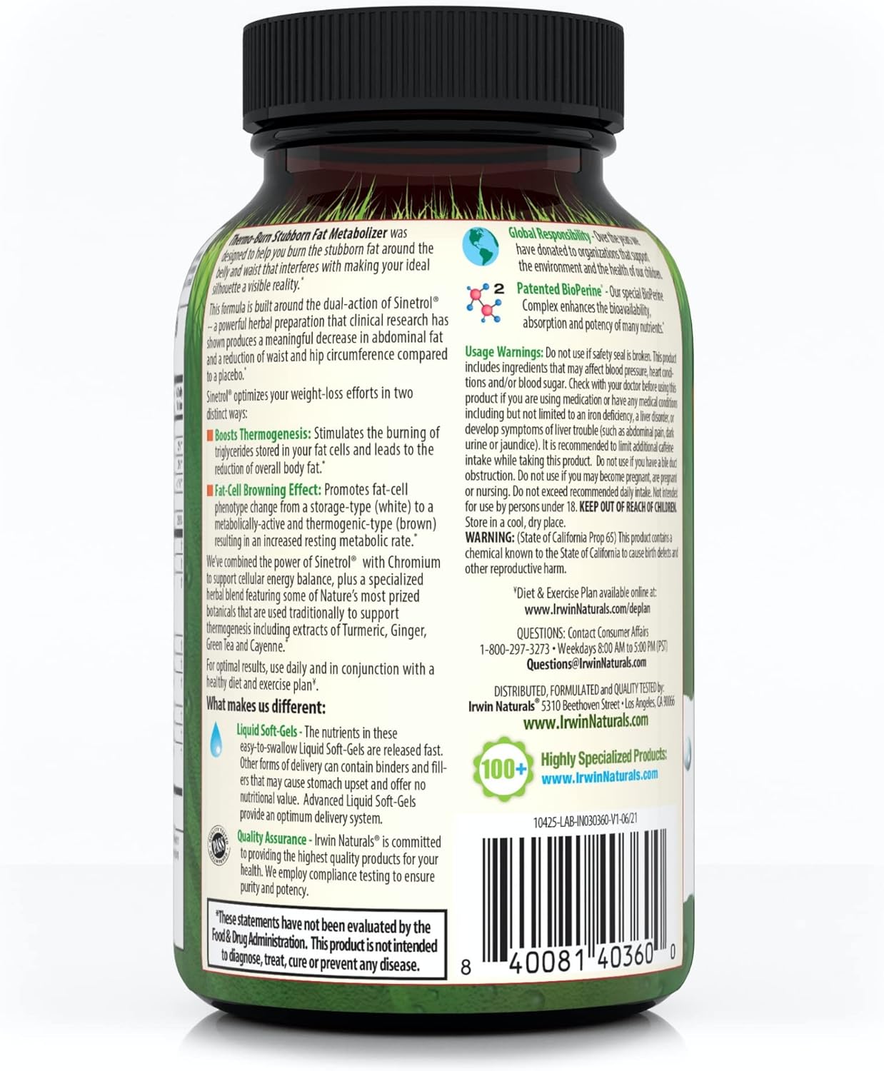 60 Liquid Soft-Gels Irwin Naturals Thermo-Burn Metabolizer with Green Tea Extract, MCT Oil, and Caffeine