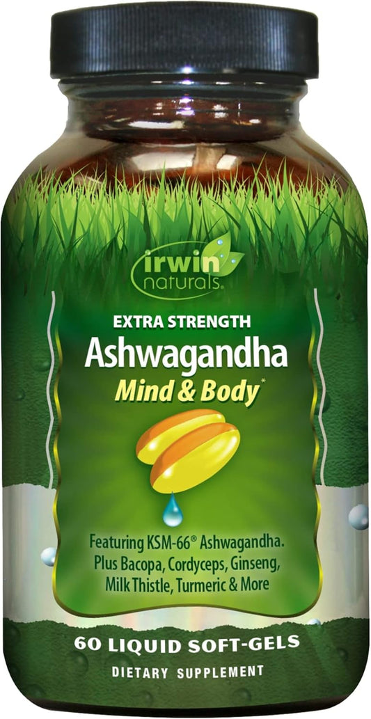 60 Liquid Softgels Irwin Naturals Ashwagandha with Adaptogenic Herbs for Stress & Performance