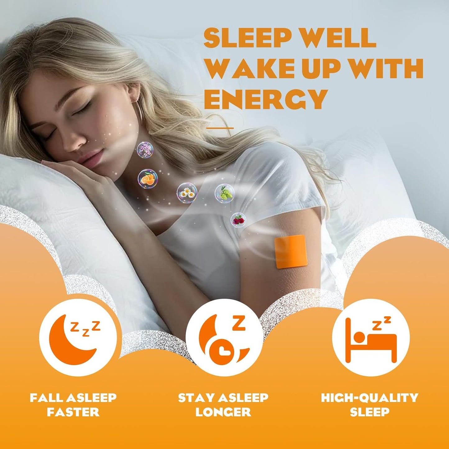 60 NEVVIS Sweet Orange Deep Sleep Patches for Adults - Natural Plant Ingredients, Extra Strength, Men and Women, Skin-Friendly & Easy