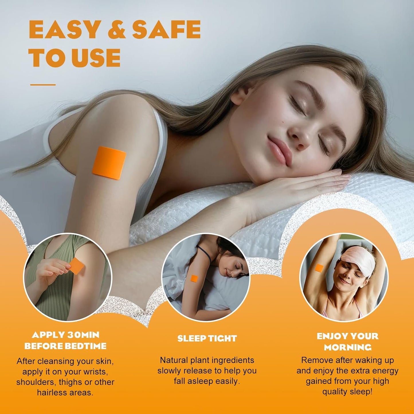 60 NEVVIS Sweet Orange Deep Sleep Patches for Adults - Natural Plant Ingredients, Extra Strength, Men and Women, Skin-Friendly & Easy