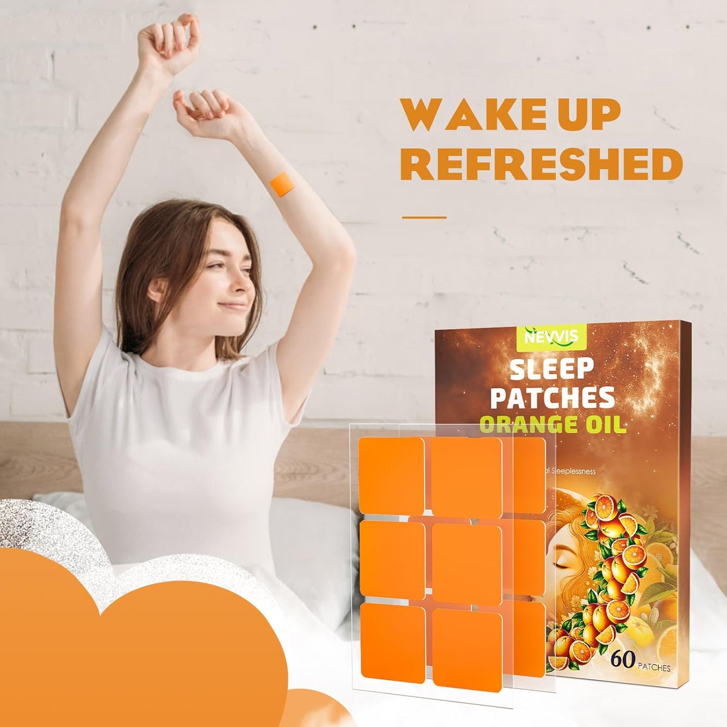 60 NEVVIS Sweet Orange Deep Sleep Patches for Adults - Natural Plant Ingredients, Extra Strength, Men and Women, Skin-Friendly & Easy