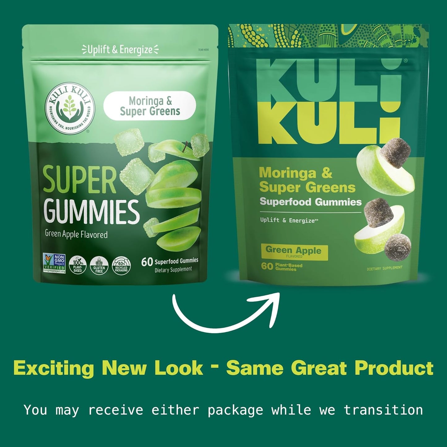 60 Non-GMO Gluten-Free Moringa Gummies - Natural Energy Boost with Caffeine-Free Moringa Supplements by Kuli Kuli