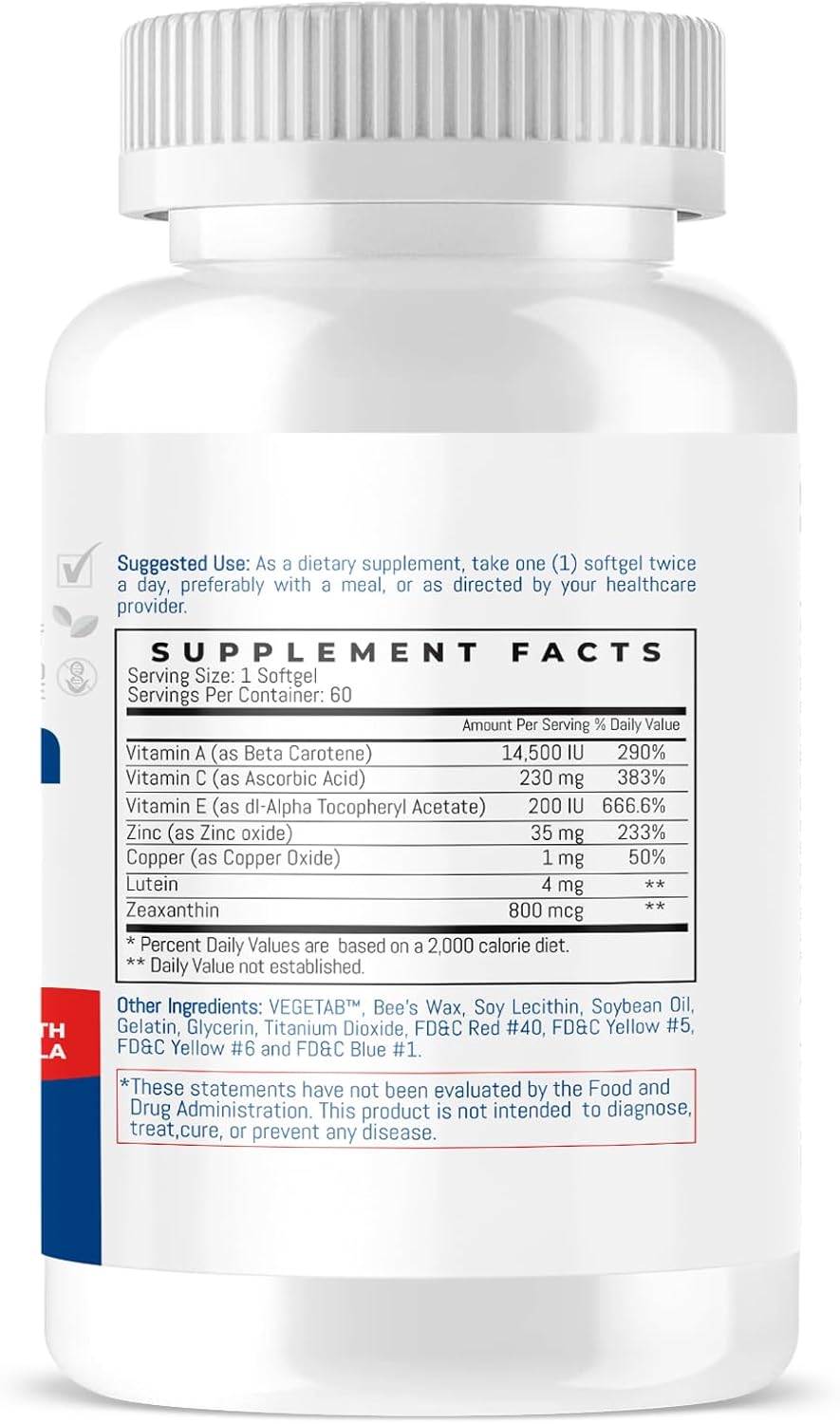 60 Non-GMO Vegan Softgels for Eye Health by TRIOMEDICA - Gluten and Soy Free Formula