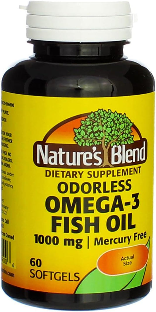 60 Odorless Nature's Blend Omega-3 Fish Oil Softgels