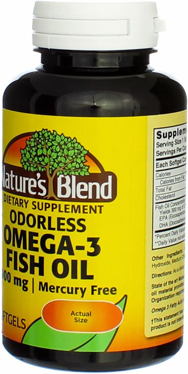 60 Odorless Nature's Blend Omega-3 Fish Oil Softgels