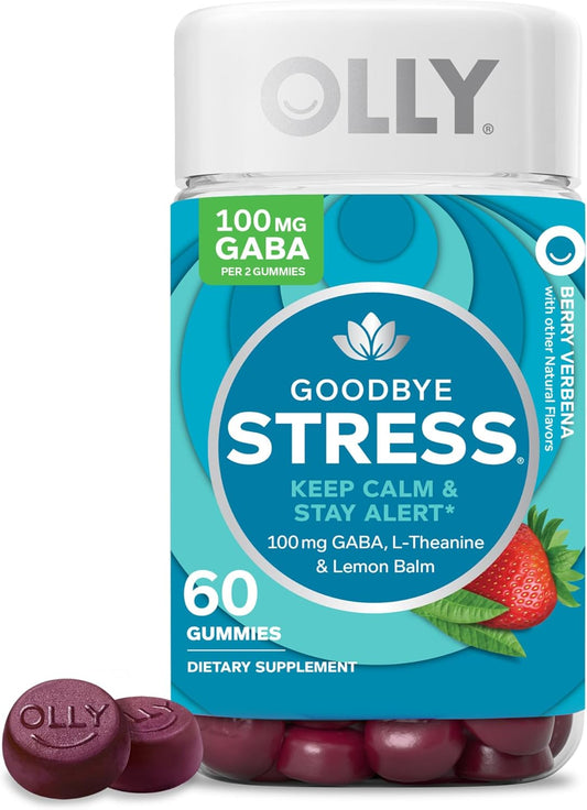 60 OLLY Goodbye Stress Gummies with GABA, L-Theanine, Lemon Balm for Stress Relief - Berry Flavor