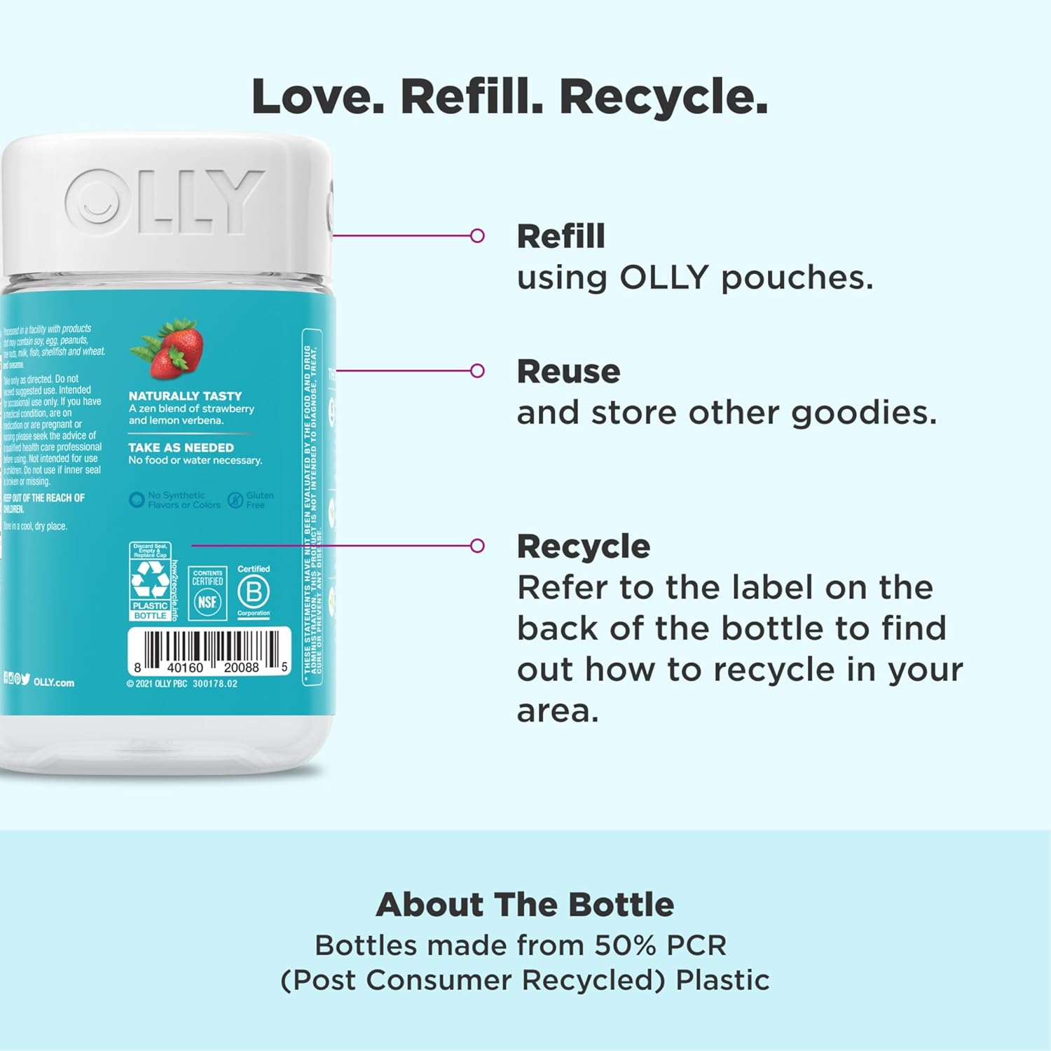 60 OLLY Goodbye Stress Gummies with GABA, L-Theanine, Lemon Balm for Stress Relief - Berry Flavor