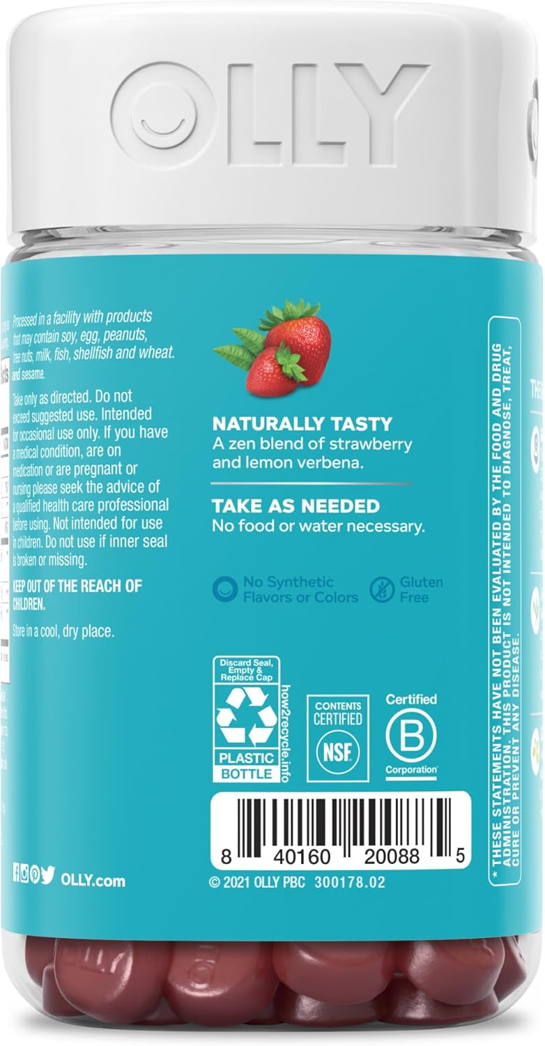 60 OLLY Goodbye Stress Gummies with GABA, L-Theanine, Lemon Balm for Stress Relief - Berry Flavor