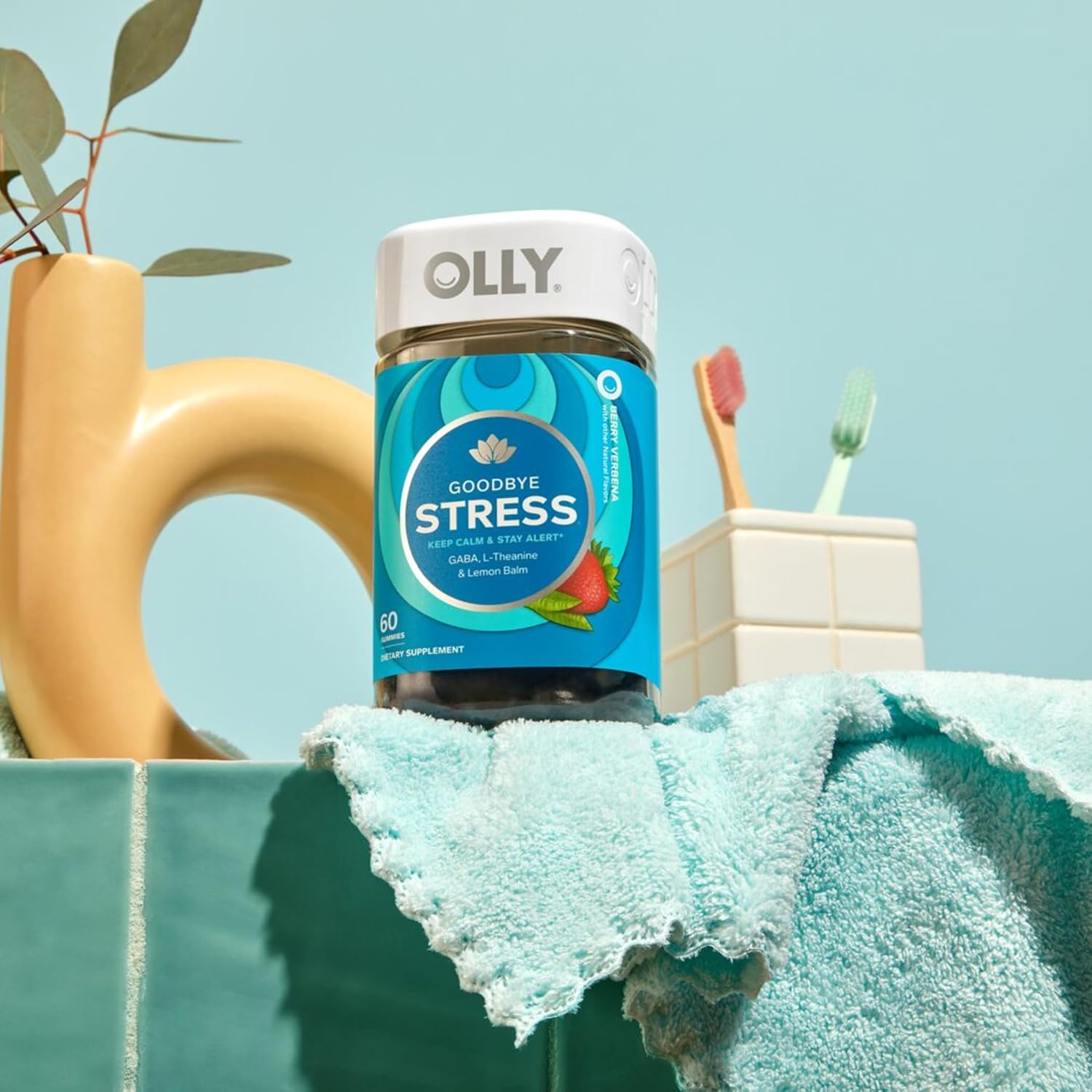 60 OLLY Goodbye Stress Gummies with GABA, L-Theanine, Lemon Balm for Stress Relief - Berry Flavor