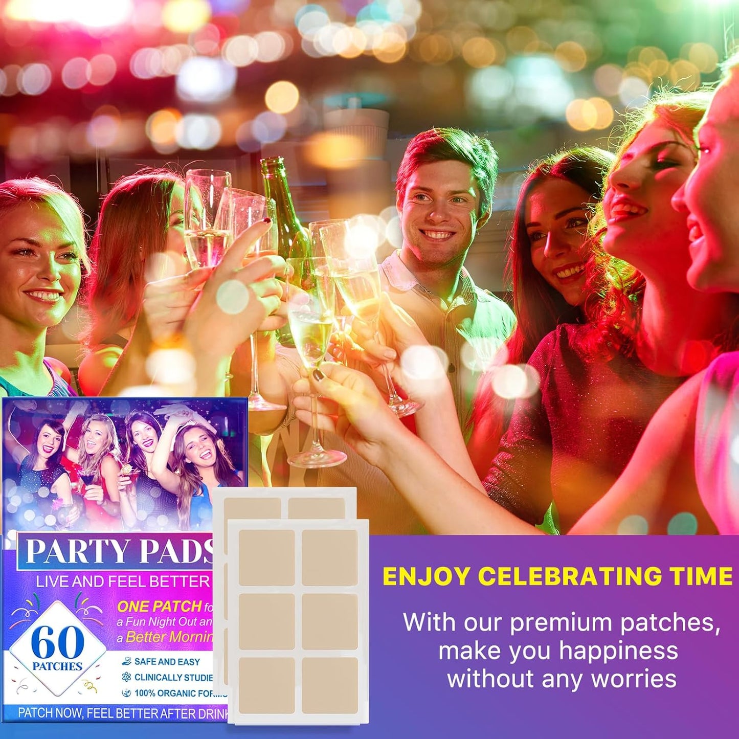 60 Pack Party Relief Patches for Hangover-Free Mornings - Natural Recovery Patch for Pre-Party Use - Wake Up Feeling Refreshed