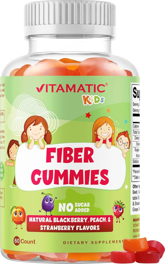 60 Pectin-Based Fiber Gummies for Kids - Prebiotic & Sugar-Free - Promotes Digestive Health & Regularity - 4G Extra Strength Fiber