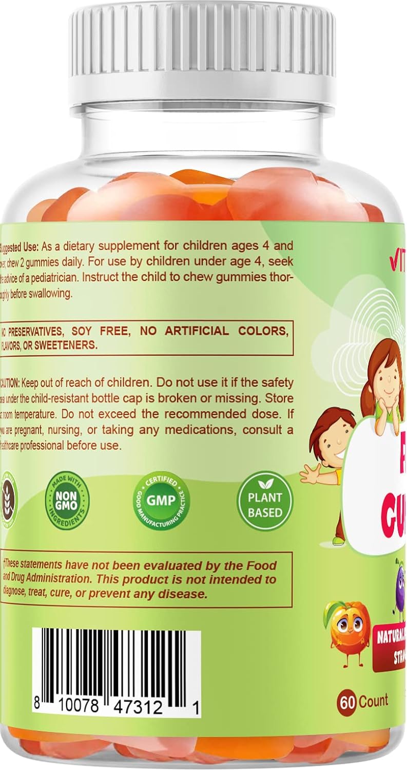 60 Pectin-Based Fiber Gummies for Kids - Prebiotic & Sugar-Free - Promotes Digestive Health & Regularity - 4G Extra Strength Fiber