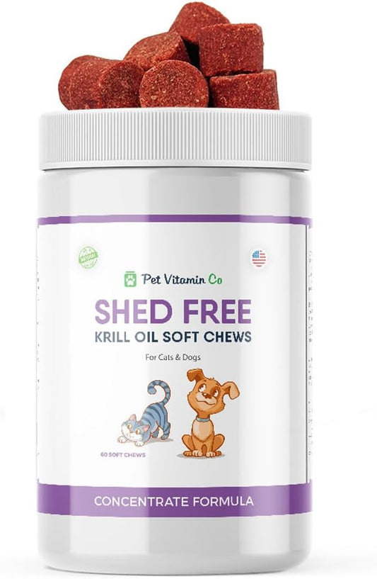 60 Pet Vitamin Co Krill Oil Soft Chews for Dogs - Shedding & Itching Relief - Omega 3 & Antioxidants - Skin & Coat Health - USA Made