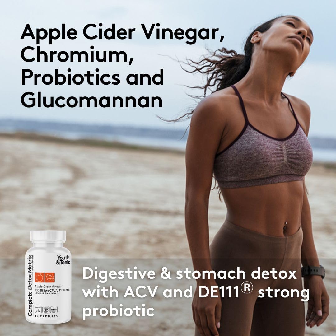 60 Pills Youth & Tonic Colon Cleanser & Detox - Senna Leaf, Apple Cider Vinegar, Glucomannan - Break Plateau, Reduce Bloating, Eliminate Waste