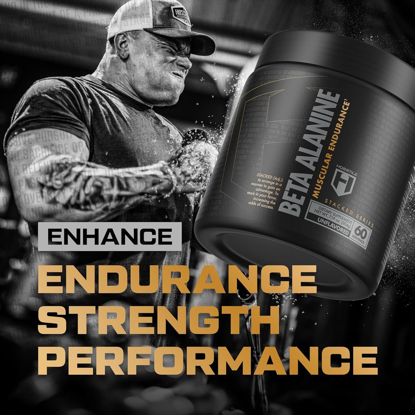 60 Servings of HOSSTILE Beta-Alanine Powder for Pre Workout - Enhances Strength, Performance, and Delays Muscular Fatigue - Unflavored
