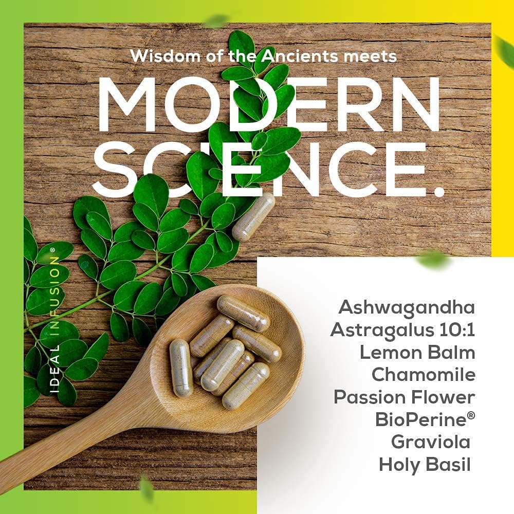 60 Servings of Ideal Infusion Cortisol Blocker and Mood Support with Astragalus Root, Ashwagandha, and Passion Flower - Vegan Formula for Relaxation and Stress Relief