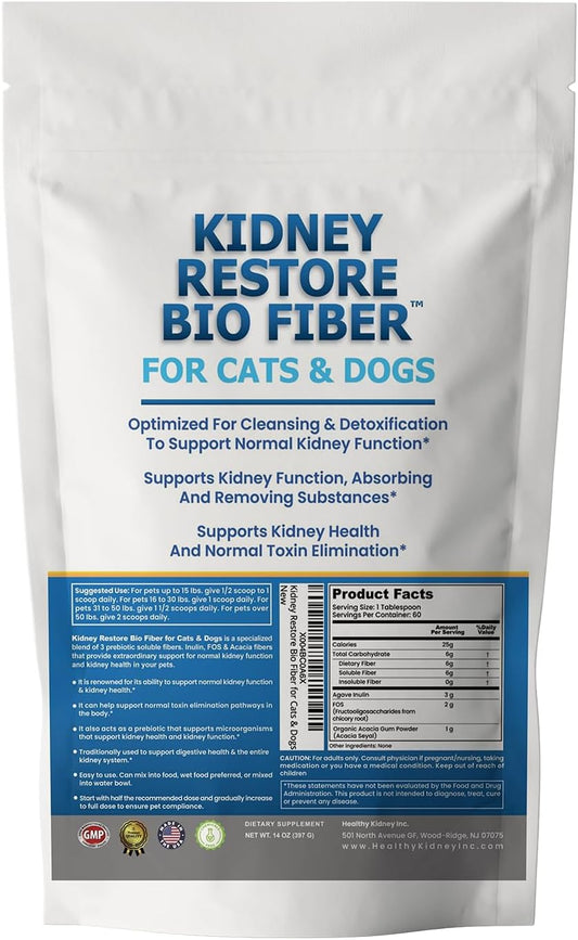 60 Servings of Kidney Restore Bio Fiber for Cat & Dog Kidney Health, Supports Normal Kidney Function, Renal Support Pet Supplement with Renal Food