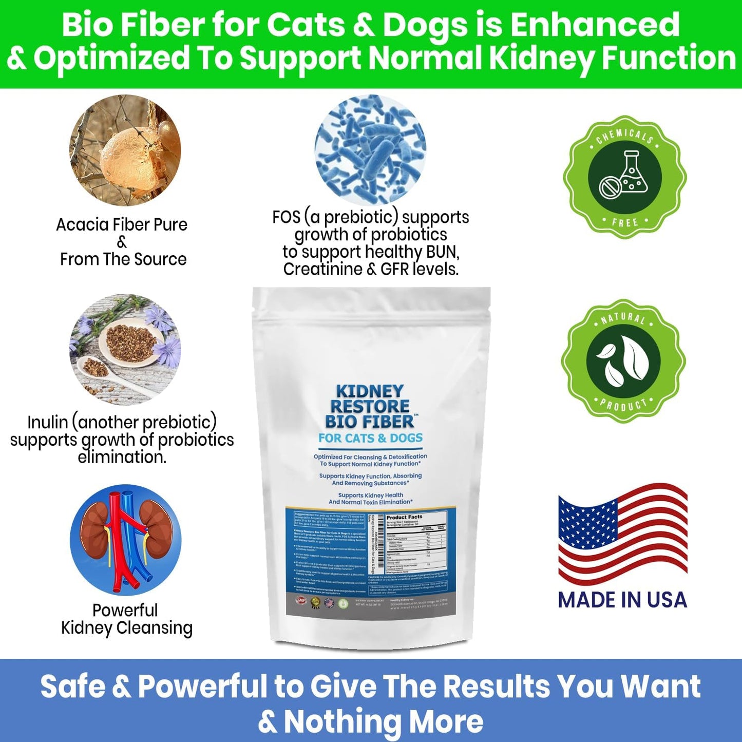 60 Servings of Kidney Restore Bio Fiber for Cat & Dog Kidney Health, Supports Normal Kidney Function, Renal Support Pet Supplement with Renal Food